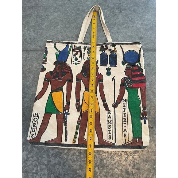 Vintage Egyptian Canvas Tote Bag Nefertari Ramses Horemheb Horus Hieroglyphics - Picture 14 of 14